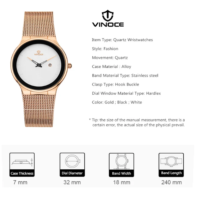 Часы VINOCE женские модные деловые водонепроницаемые золотые кварцевые 2019|watch