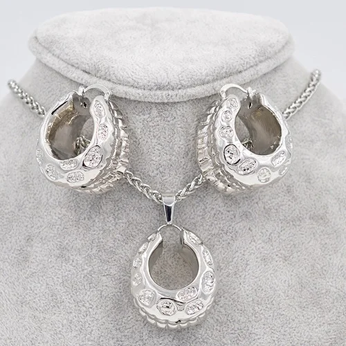 Sunny Jewelry, модные серьги-кольца, ожерелье с кулоном, ювелирные наборы, подарок на день рождения для женщин, медный круглый барабан, вечерние, на каждый день - Окраска металла: Earrings Necklace