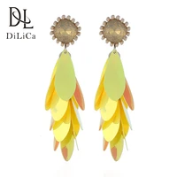 dilica trendy colored crystal sequins dangle earrings for women fashion long drop tassel earrings jewelry women costume earring