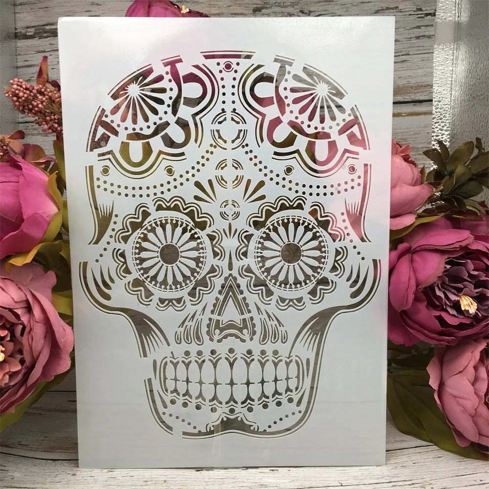 

A4 29cm Retro Skull Thin DIY Layering Stencils Wall Painting Scrapbook Coloring Embossing Album Decorative Paper Card Template
