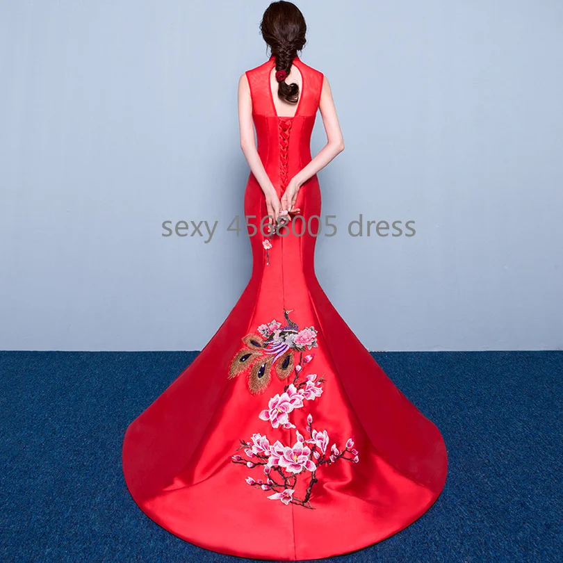 Красные свадебные кружевные традиционные платья для женщин cheongsam китайский