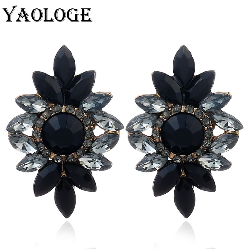 Женские серьги с цветком YAOLOGE синие/черные/красные гвоздики ручной работы стразы