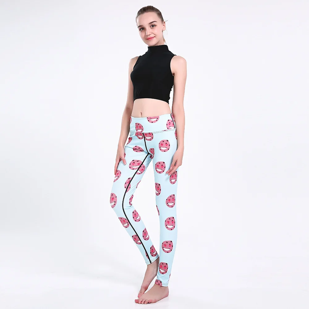Симпатичные спортивные синие брюки с рисунком бисквита женские леггинсы для