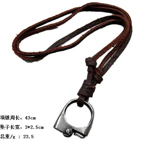 100% Genuine Leather Necklace Vintage Jewelry Pendant Men Necklaces For Women Statement With Metal Round Charm VLN057 | Украшения и