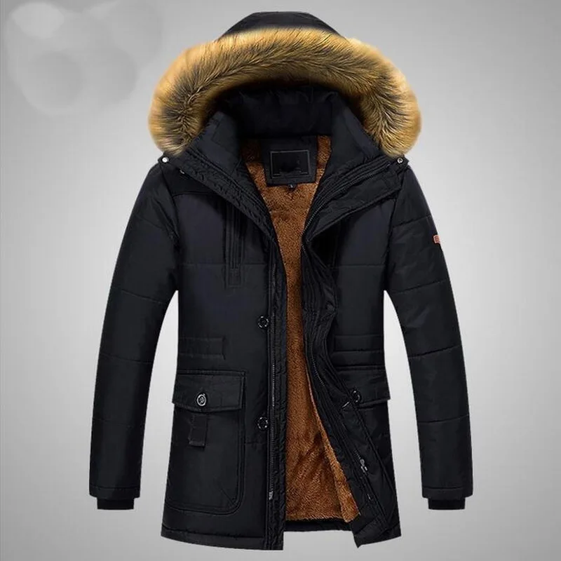 Male Coat Windproof Outerwear Faux Fur Parka Winter Coat  Men Thick Jacket Down Parkas Warm Hooded Fleece Parkas M-5XL