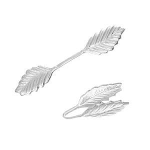 DoreenBeads 20 шт. Медный кулон складной зажим с листьями серебристый лист-образный DIY фурнитура ручной работы 34x7 мм