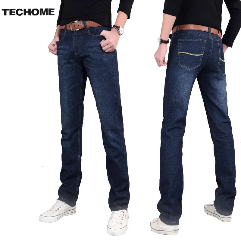 Джинсы мужские прямые со средней посадкой эластичные брюки темно синего цвета