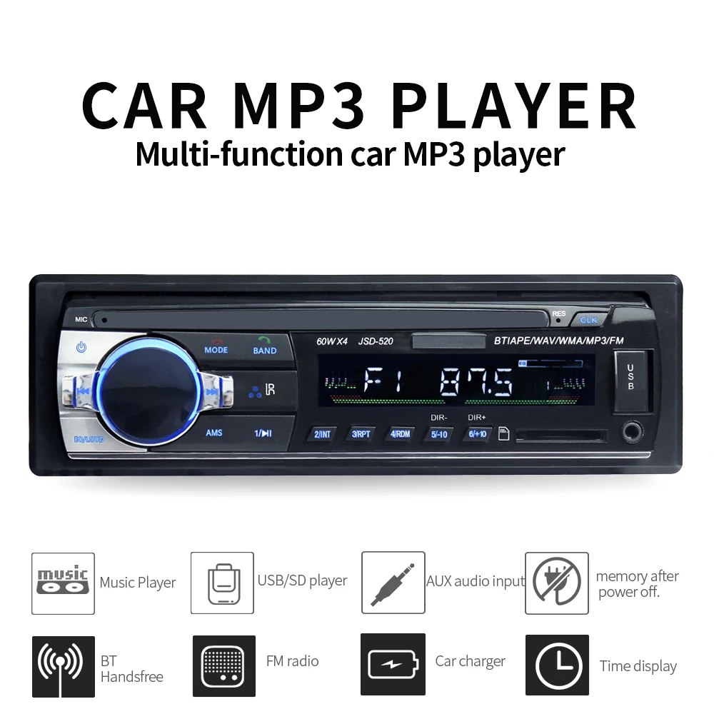 Для Bluetooth Авто 12V автомобильный стерео радио FM разъём подачи внешнего сигнала Aux IN