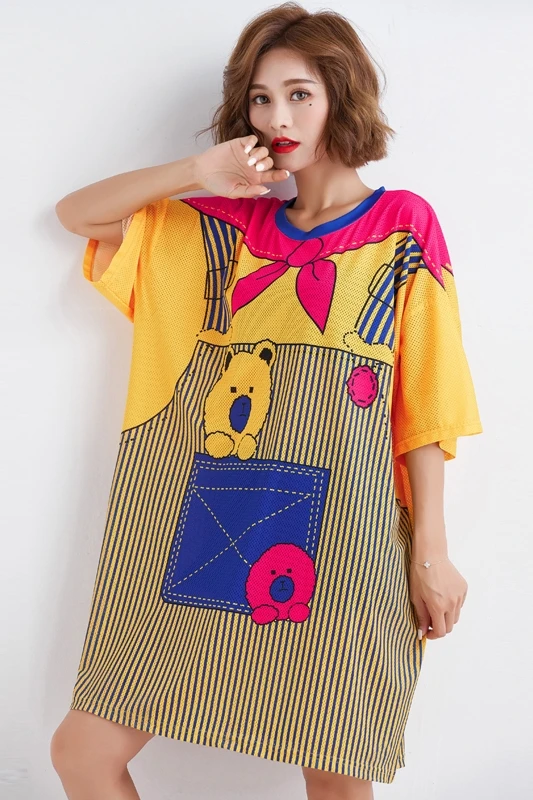 Женское платье с рисунком Свободное длинное короткими рукавами и юбкой в