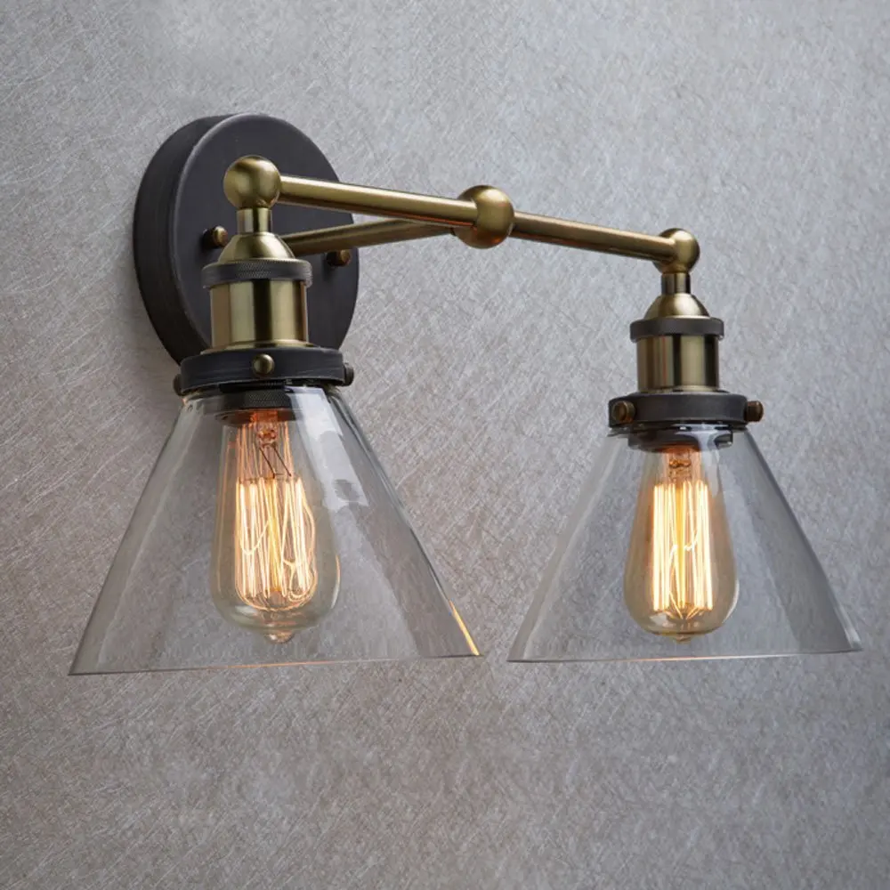 

Vintage Retro Industrial Edison Antique Clear Glass 2-Light Adjust Wall lamp Cafe Bar Coffee Shop Club