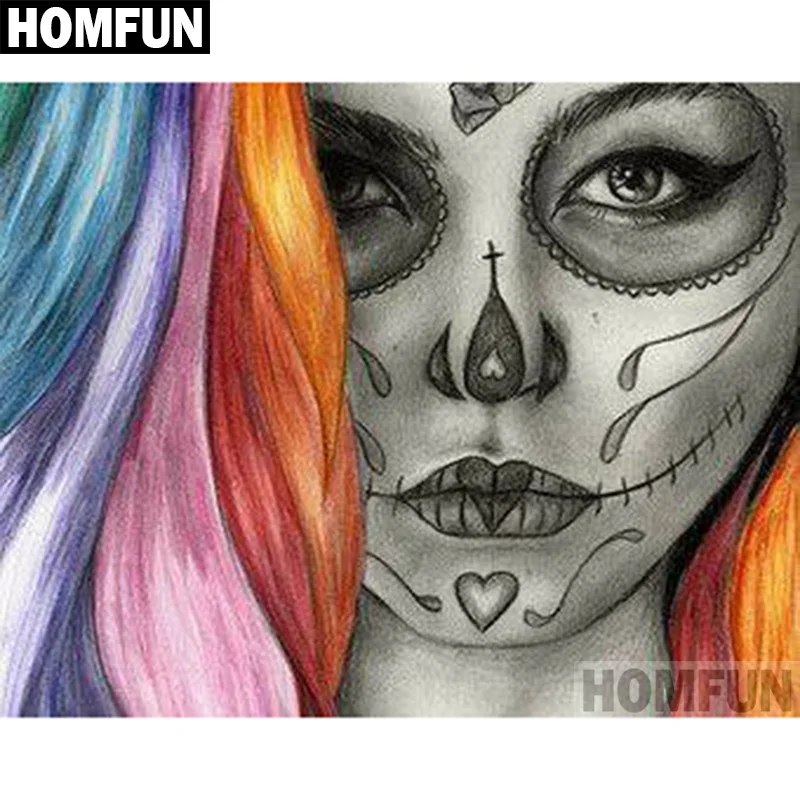 Алмазная 5D картина HOMFUN Череп девочка вышивка крестиком полная выкладка