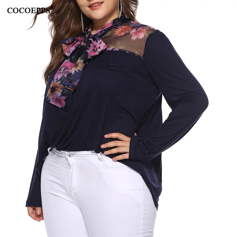 

2018 3XL 4XL Women Blouse Floral Patchwork Plus Size Tops Women Shirt Ladies Blusas Loose Big Large Size Clothes Autumn Winter