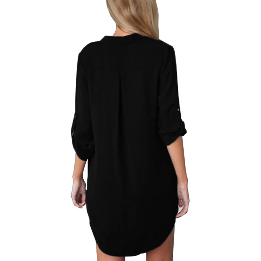 Женская однотонная блузка с длинным рукавом и V образным вырезом|dresses casual long|ladies