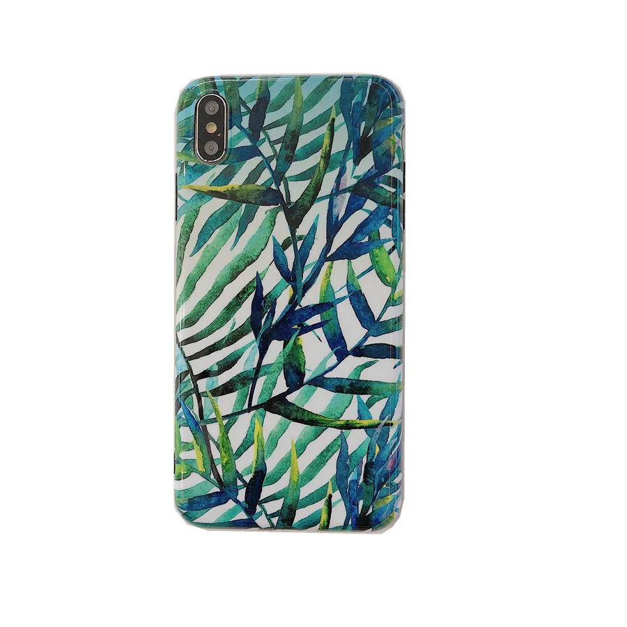 Art Retro Summer Green leaf Korean Phone Case For iPhone 7 Puls 6 6S 8 X XS XR Xsmax Cases Cute Soft Silicone Cover |