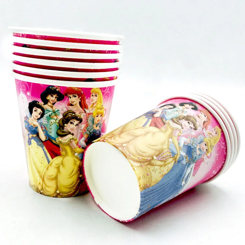 cup 10pcs Дисней Принцесса День Рождения украшения Поставки Дети Девочка одноразовая посуда скатерть тарелки чашки баннер детский набор для душа - Цвет: cup 10pcs
