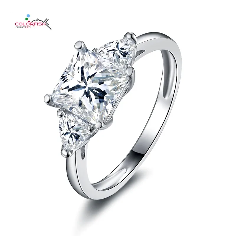 COLORFISH Принцесса Cut 1,6 CT SONA камень кольца для Для женщин три камень 925 пробы Серебряное обручальное кольцо для годовщины помолвки кольцо
