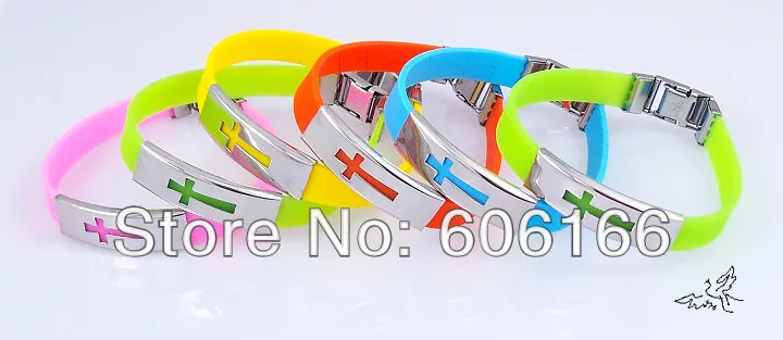 48 шт./лот смешанные цвета крест силиконовые браслеты из нержавеющей стали