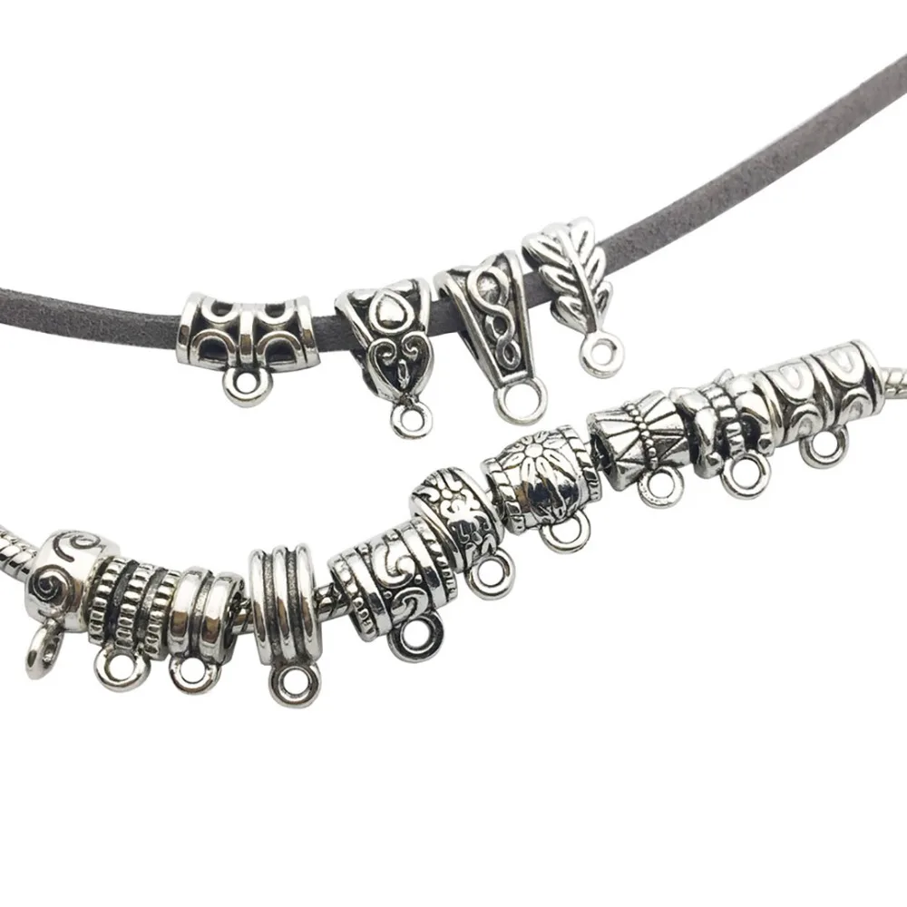 120pcs Mixed Antique Silver Bail Tube Beads Jewelry Finding Fit For Charms European DIY Necklace Bracelet Pendant Accessories | Украшения и