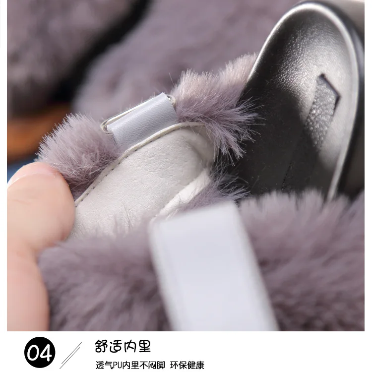 Г. модные сандалии с кроличьим мехом для девочек Детская летняя, весенне-осенняя пляжная стильная обувь на плоской подошве для маленьких детей