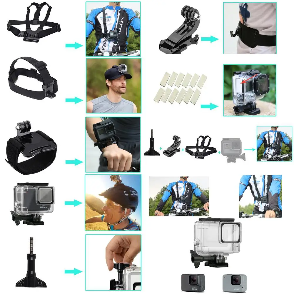 Водонепроницаемый корпус Yiwa 21 в 1 30 м защитный чехол для GoPro HERO7 белый серебристый