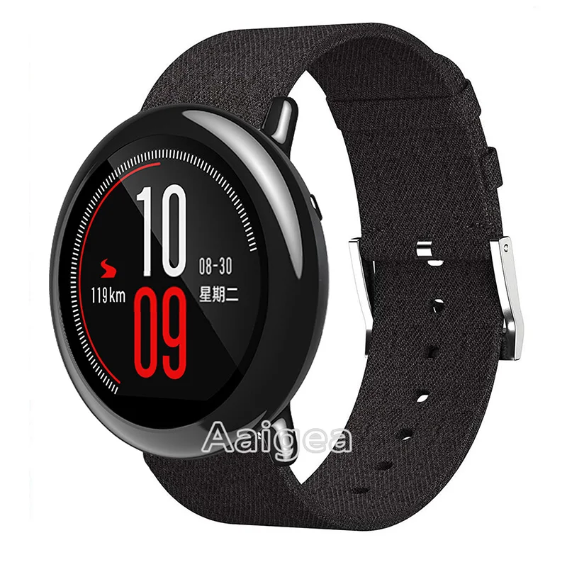 22 мм тканый текстильный ремешок для часов Ремешок Для Xiaomi Huami Amazfit PACE Смарт-часы модный нейлоновый манжет ремешок винтажный ремешок для наручных часов - Цвет ремешка: Черный