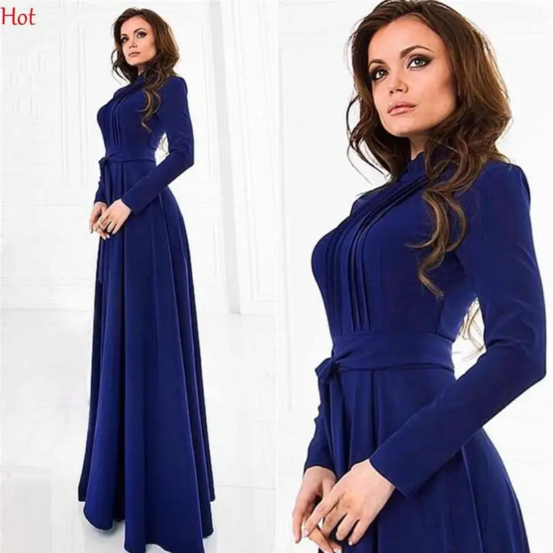 Популярное женское шифоновое платье с длинным рукавом высокая талия Длинное