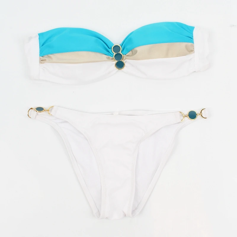 2017 Direct Selling Real Wild Europe American Style Patchwork And Buttoned Removable Padding Swimsuit Excellent Quality Bikinis |