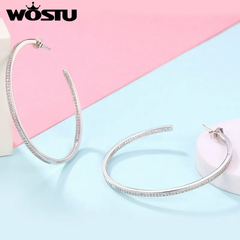 WOSTU бренд высокое качество Ослепительный CZ Большой обруч серьги для женщин белый