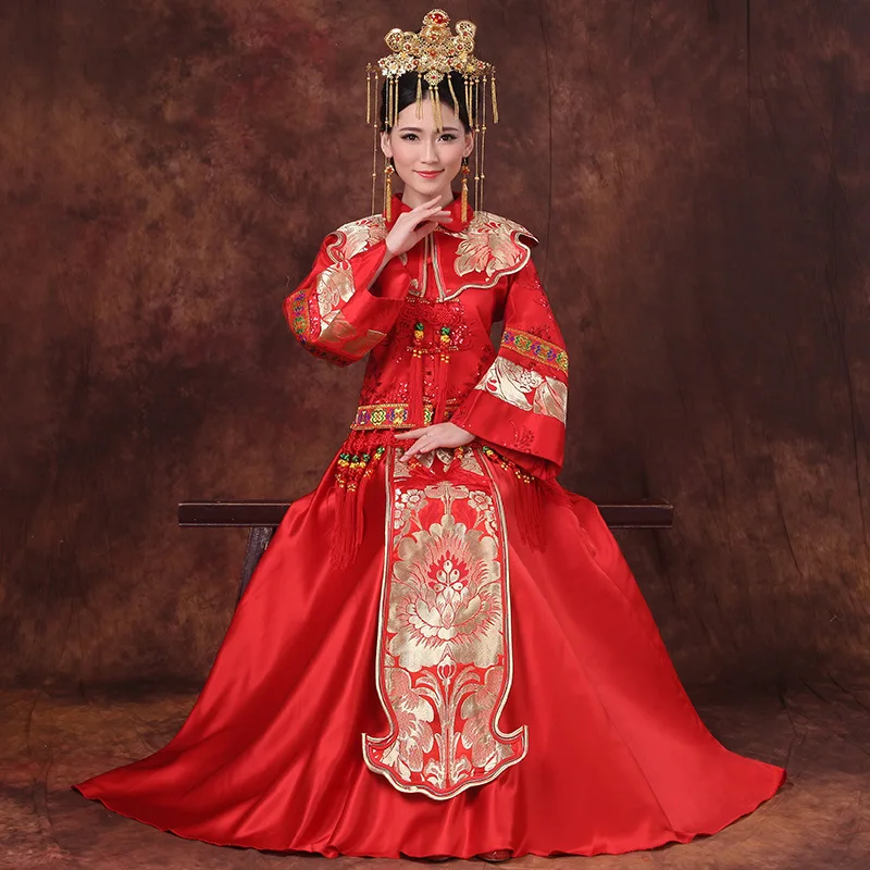 2018 красные платья Qipao женское длинное китайское традиционное свадебное платье