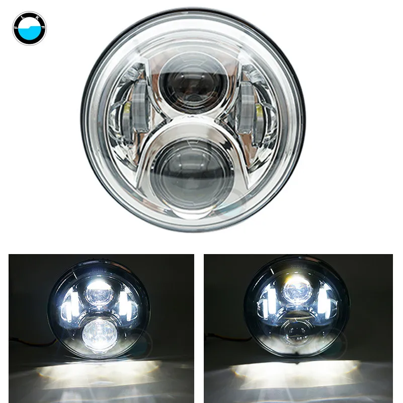1pcs chrome light B2 7-дюймовый 60 W DOT SAE E9 мотоцикл фары с углом глаза светодиодные фары 7 дюймов корпус лопасти отделка кольцо - Цвет: 1pcs chrome light B2