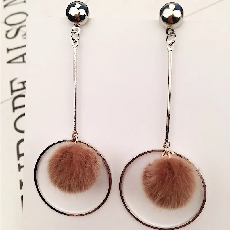 1Pair Fashion simple hair pompom ball earrings geometric tassel wild multi-color Christmas women jewelry | Украшения и аксессуары