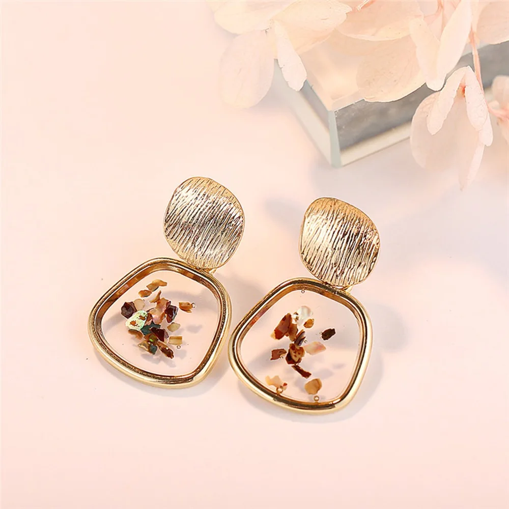 RLOPAY New Fashion Shell Women Dangle Drop Korean Earrings Girls Geometric Round Gold Color Acrylic Earring Jewelry | Украшения и