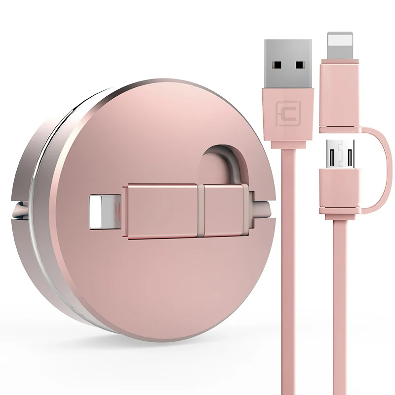 Rose Gold CAFELE usb зарядный кабель для iphone 8 Pin Micro USB кабель для samsung huawei Xiaomi телефонов 2 в 1 Выдвижной Мини милый кабель - Цвет: Rose Gold