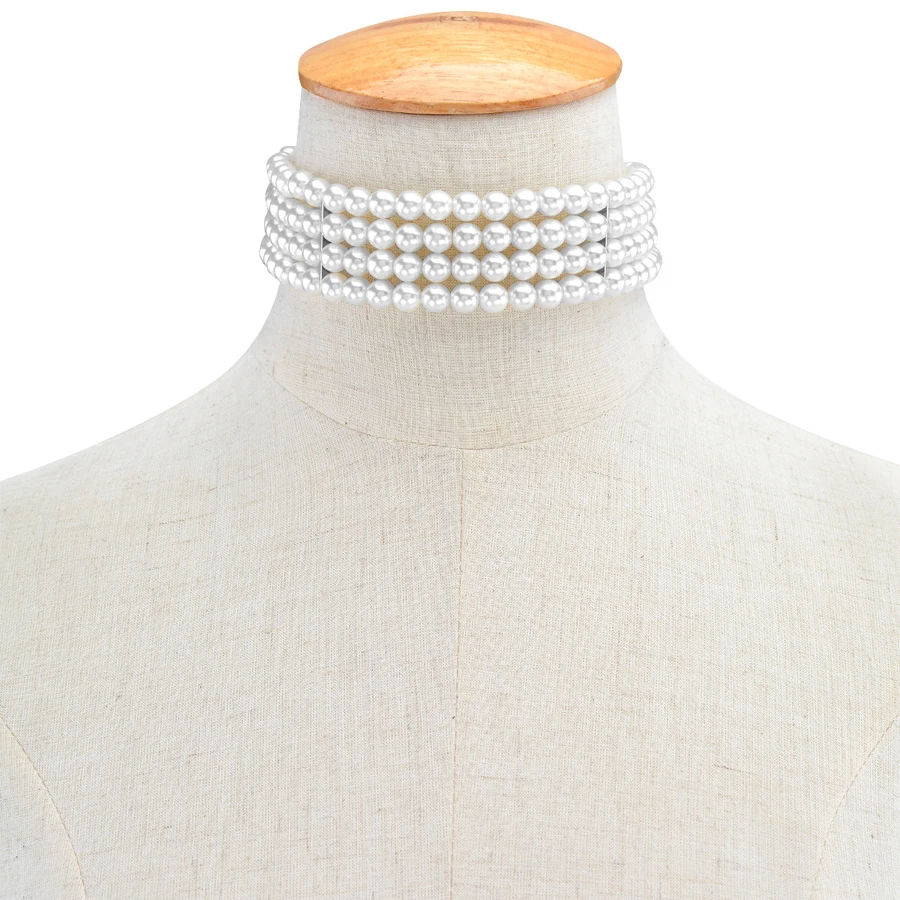 Многослойное ожерелье-чокер ручной работы с искусственным жемчугом