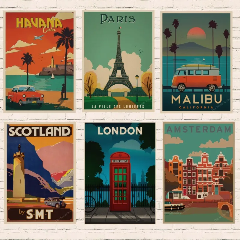 Винтаж Travel Paris/Лондон Ретро плакат крафт бумага для путешествий декоративный | Наклейки на стену -32838422532