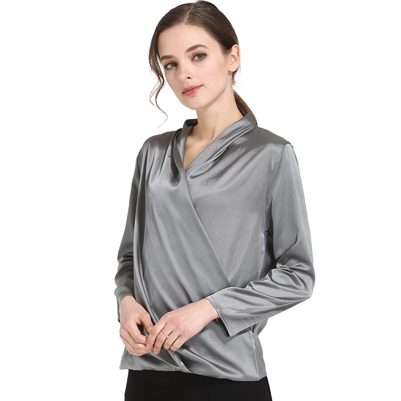 Новинка 2019 женские блузки модные рубашки Женская Однотонная рубашка OL с V