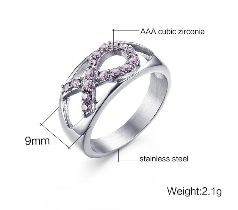 Кольцо из нержавеющей стали с розовыми кристаллами для женщин медицинское