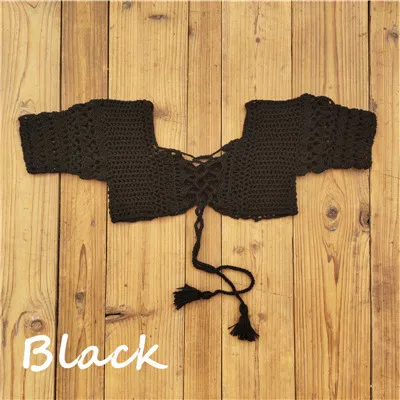 Black Top Комплект из 2 предметов, пляжная одежда, бикини, покрывающее связанное крючком бикини, ручная работа, топ, пляжная мини-юбка - Цвет: Black Top