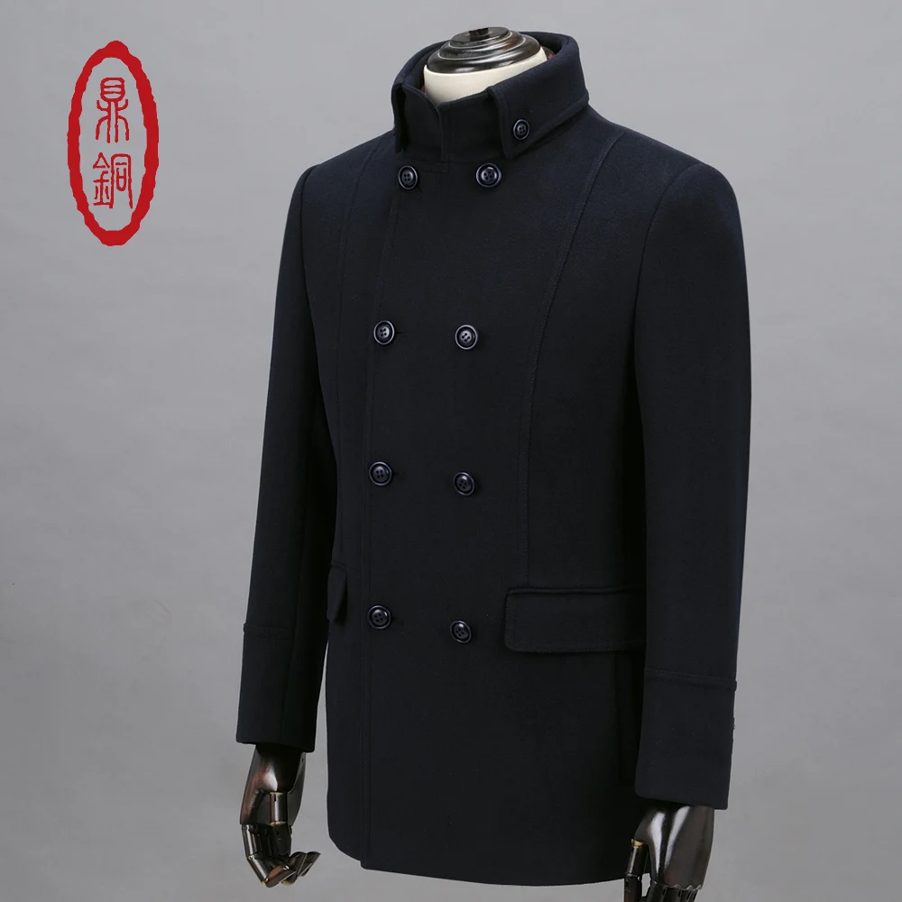 DINGTONG Шерстяное Пальто Мужчины Повседневная Slim Fit Двойной Брестед Высокое