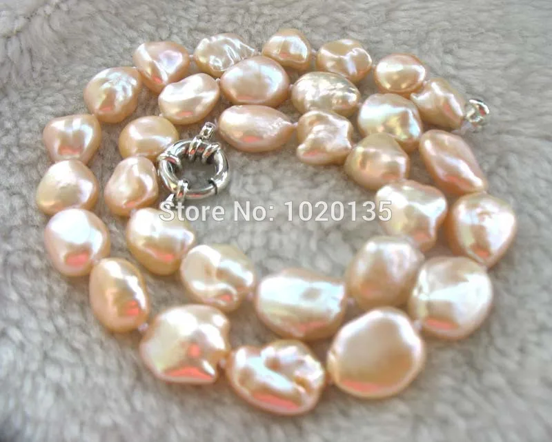 

wow! freshwater pearl pink flat reborn keshi necklace 17inch nature FPPJ