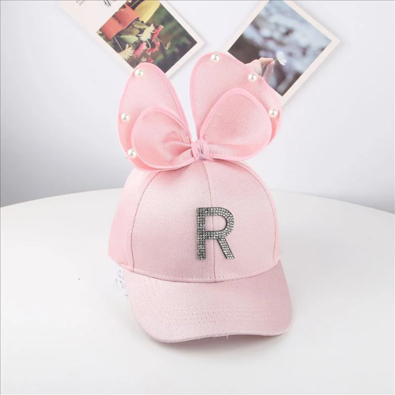 R pink Doitbest/шляпы для родителей и детей, детская бейсбольная Кепка в стиле хип-хоп, летняя детская Солнцезащитная шляпа с буквенным принтом «R», сетчатые кепки с большим бантом для мальчиков и девочек, бейсболки - Цвет: R pink
