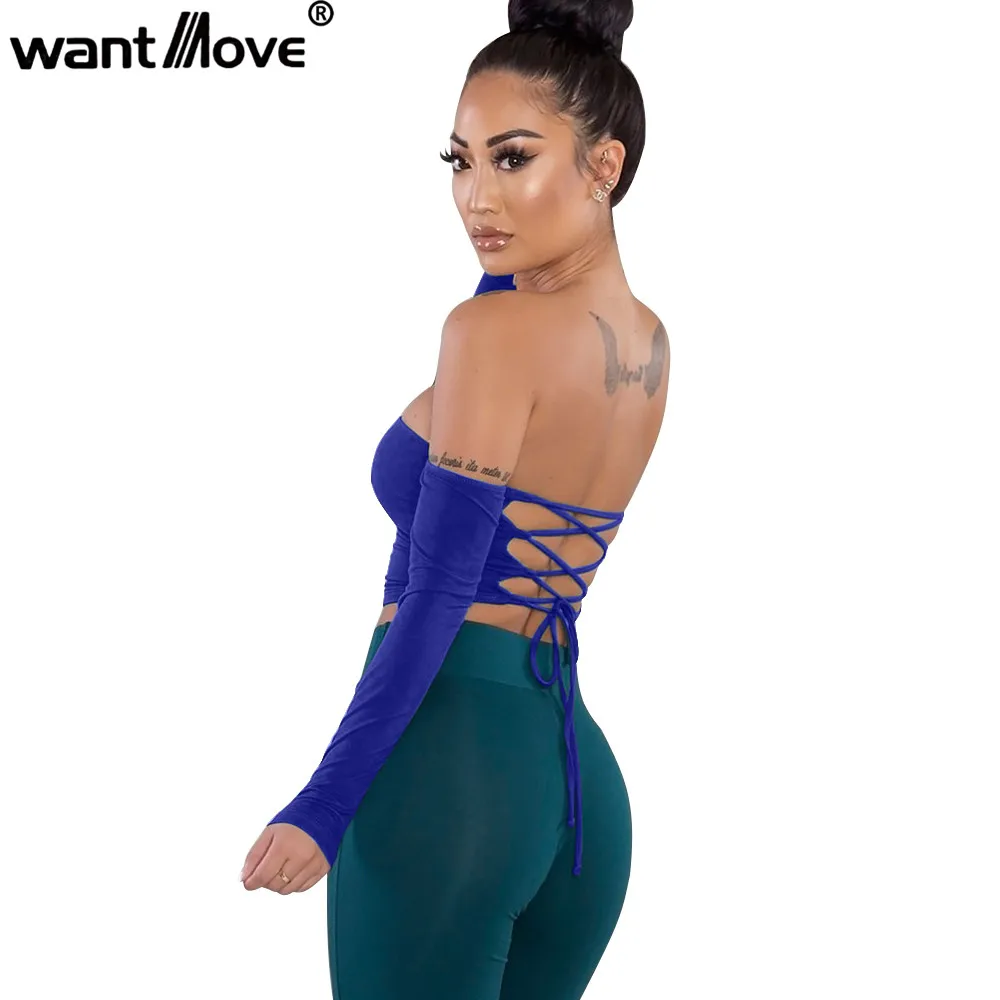 Wantmove женский сексуальный топ с открытыми плечами и шнуровкой сзади Модный