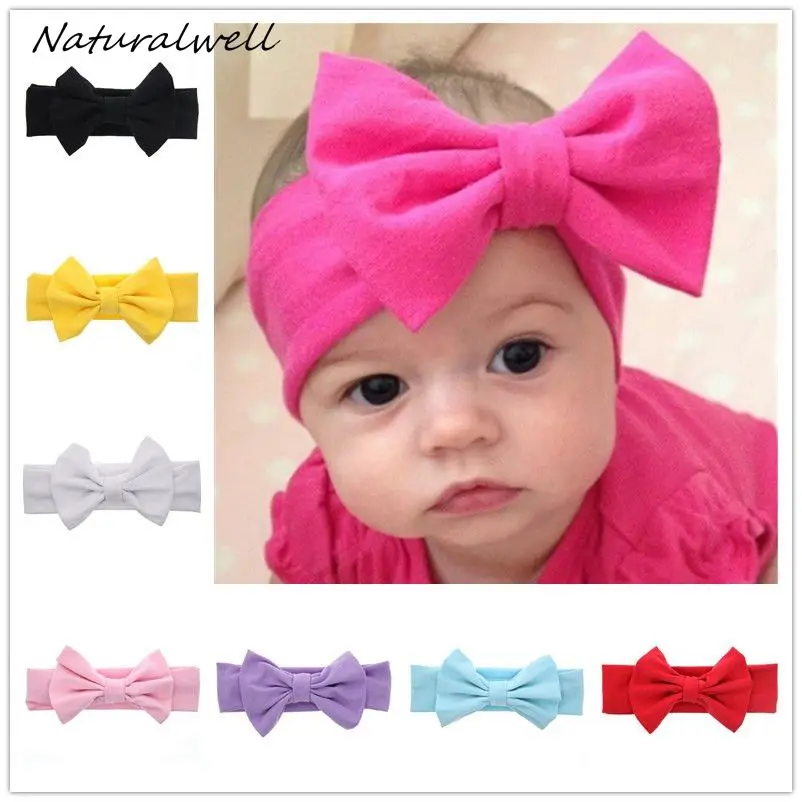 

Naturalwell Baby Girls Head wrap Headbands Messy Bow Bow knot Headband Fabric Hairband Newborn Turban Cotton headwrap HB432