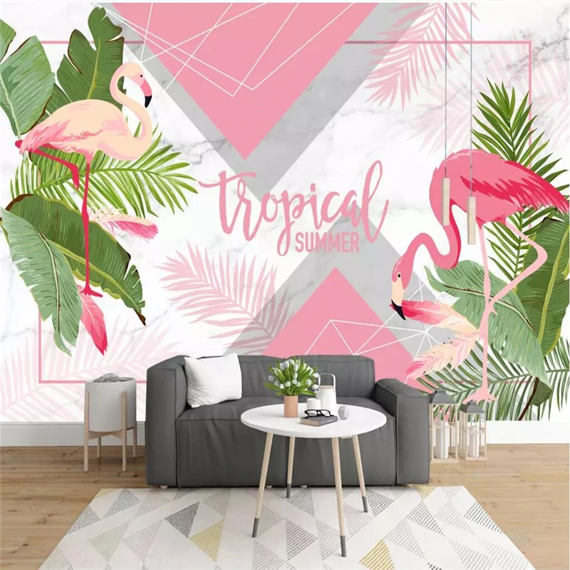 beibehang Custom wallpaper mural Nordic modern minimalist flamingo geometric marble wall papers home decor 3d | Обустройство дома