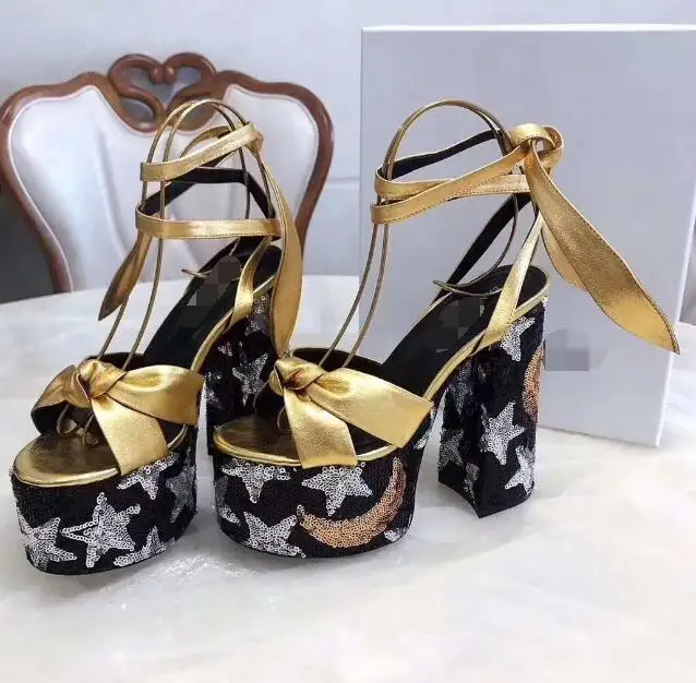 Женские сандалии на платформе и высоком массивном каблуке 14 см | Обувь