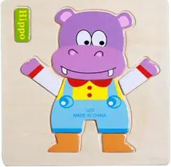 hippo Монтессори метод животных деревянные головоломки мультфильм Tangram животные детские игрушки ребенок раннего образования игрушки головоломки доска - Цвет: hippo