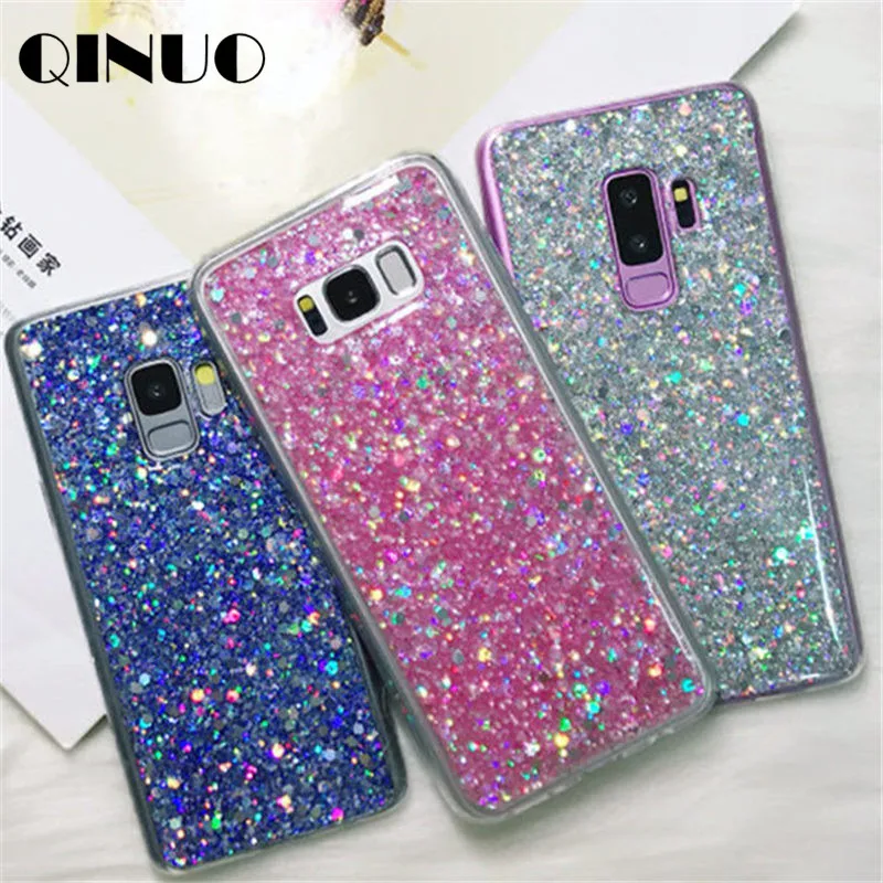 QINUO Bling Glitter Shiny Powder Case for Samsung S8 S9 Plus S7 Edge Soft Silicone For Note 8 9 5 Cover Funda |