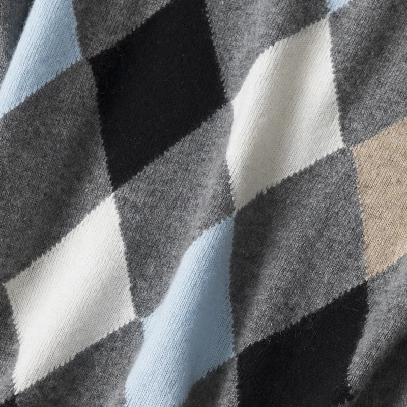 

100%goat cashmere women's fashion colorful argyle basics pullover sweater O-neck S/M/L/XL