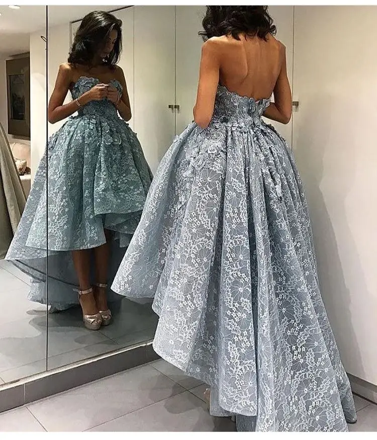 Высокий Низкий Кружева Пром Платья Длинные 2017 Модест Без Бретелек Особых Поводов