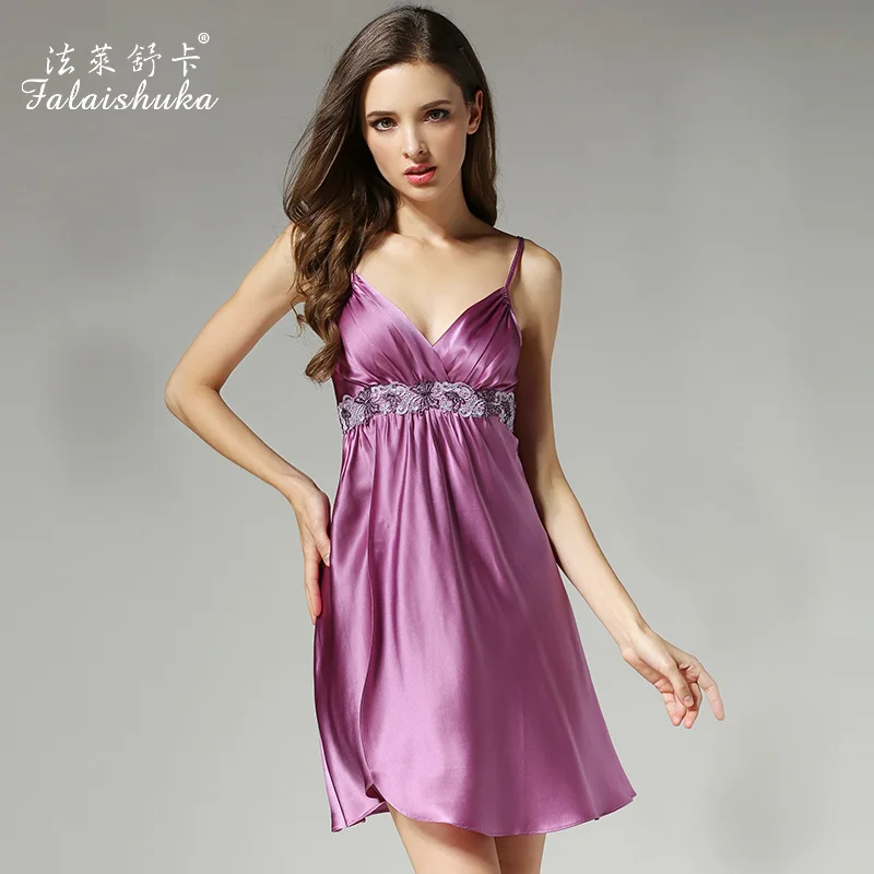 

2020 Summer Women Silk Nightgowns Sexy Deep V Lace Nightdress 100% Mulberry Silk Sleepshirts Sleeveless Silk Sleepwear D12012